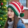 New Christmas knitted hat red and green striped hairball long tail hat Christmas hat cold and warm essential