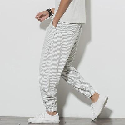 Pantalones Harem de Algodón y Lino Transpirables de Estilo Chino para Hombre Verano 2023 con Botón de Rana