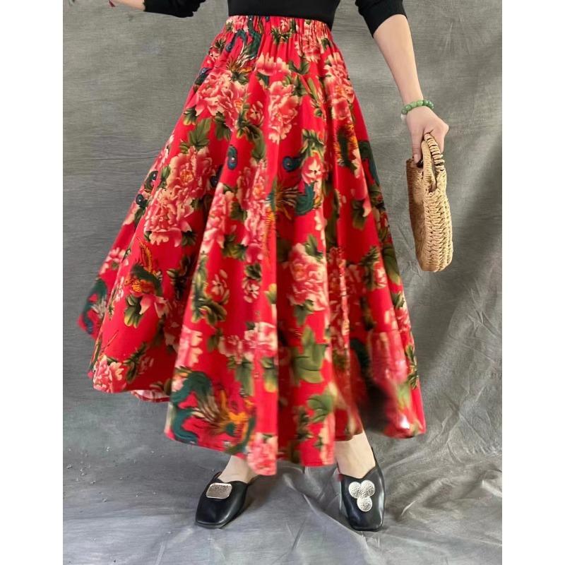 

Dimanaf Лето 2024, женские льняные юбки с эластичной резинкой на талии и цветочным принтом, элегантные винтажные свободные юбки 791