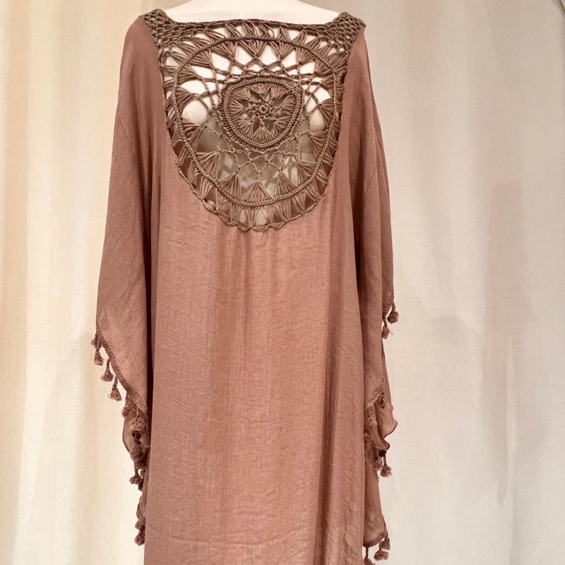 2021 Plus Size Off-Shoulder Tassel Cutout Beach Cover-up