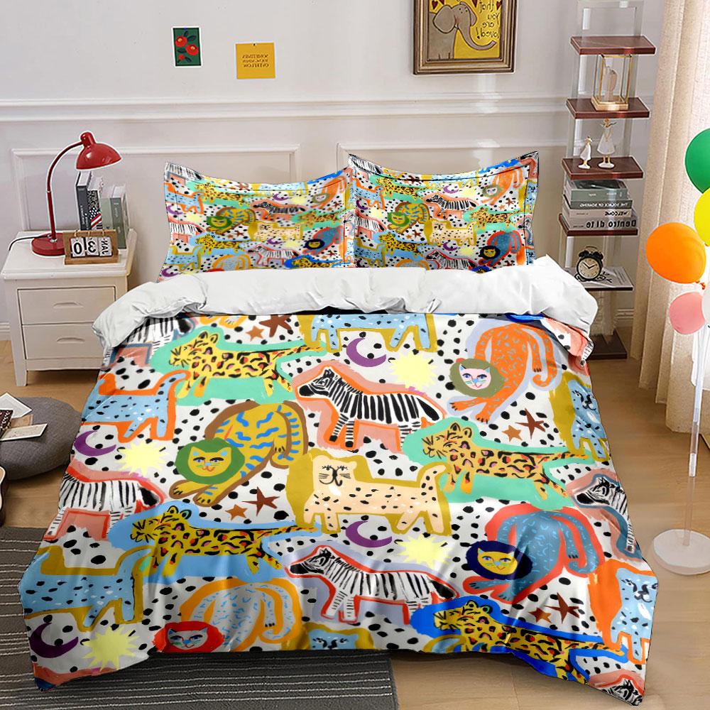 Colorful Animals Pattern Decor Set Soft Comfortable Duvet Cover Bedding Set Included 1*Duvet Cover & 2*Pillowcases, Gift