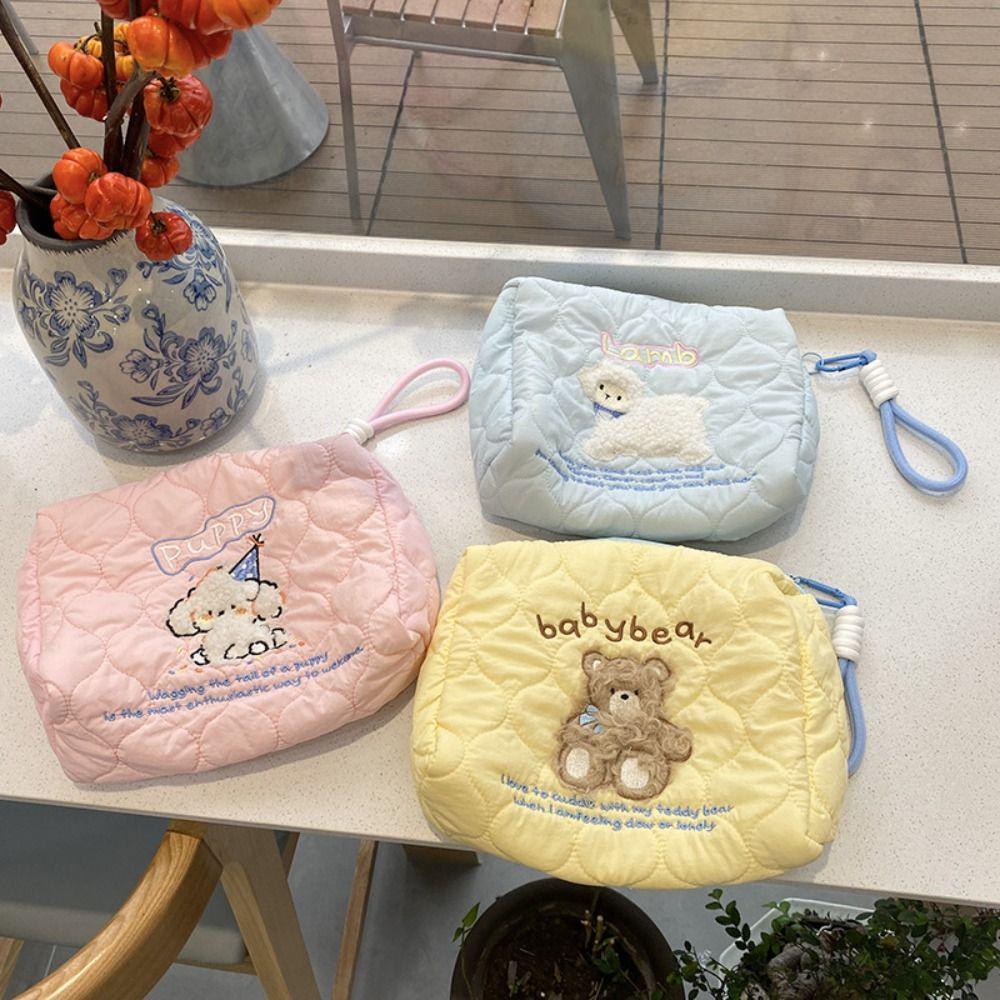 INS Puppy Embroidered Cosmetic Bag Korean Style Portable Makeup Bag Handbag Bear Storage Bag  Women