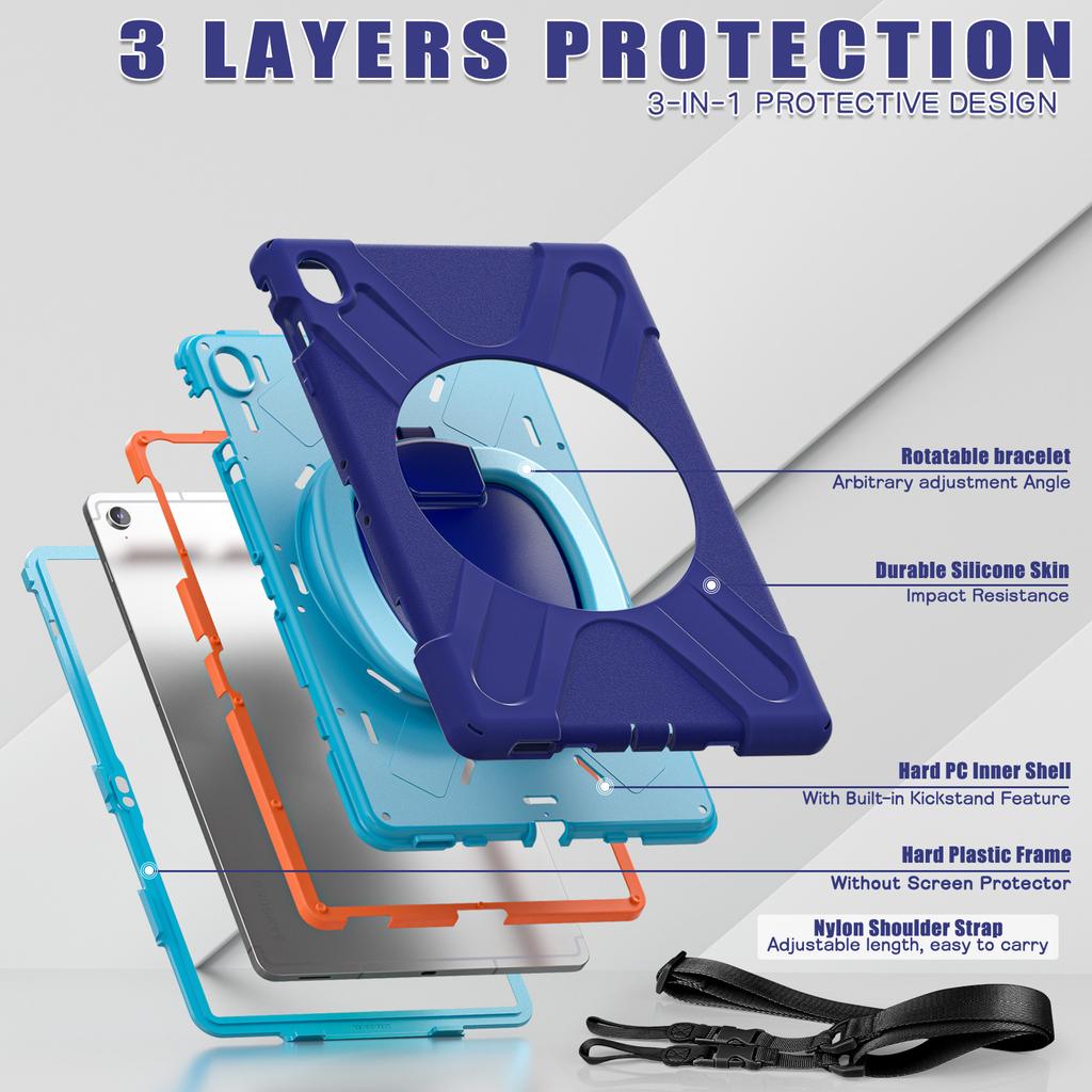 Tablet Case with Shoulder Strap for Samsung Galaxy Tab S10 FE+ SM-X620/SM-X626B TPU + PC + Silicone Kickstand Cover