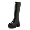  Tall Boots Patent Leather Punk Style Muffin Thick-soled Thick Heel Super High Heel Side Zipper  Knee-length Knight Boots