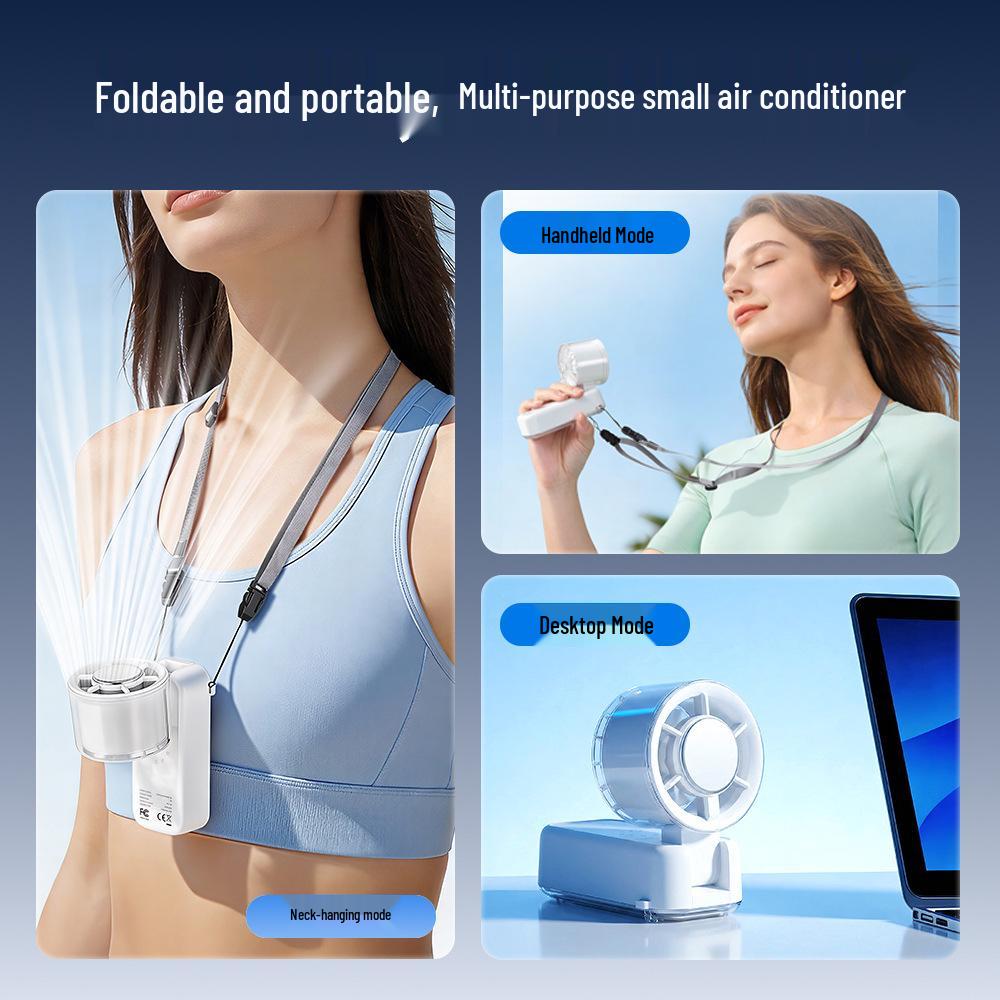 Rechargeable Handheld Neck-Hanging Mini Fan with Semiconductor Cooling and Long Battery Life
