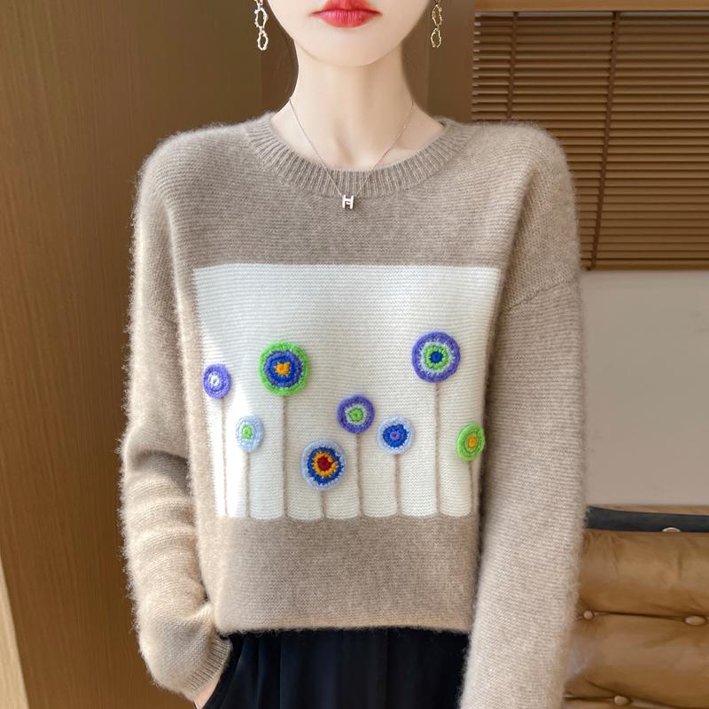 Women's Cashmere Sweater Qinghe Cashmere 30% Cashmere 70% Wool Women's Autumn and Winter Thick Cashmere Pullover Soft and Warm