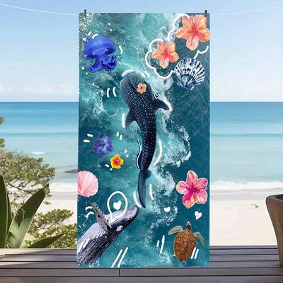 Whale Shark Sea Turtle Microfiber Beach Towel Hibiscus Flower Bath Blanket Cute Jellyfish Graphic Pool Towels For Travel