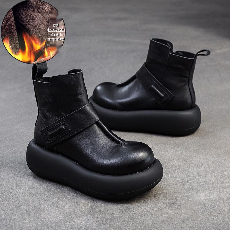 Shanghai Jiechu 2024 Autumn/Winter Cowhide Round Toe Korean Style Women's Boots