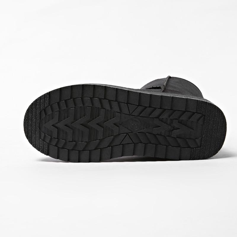 Women's New Autumn Winter Faux Short Fur Slip on Round Toe Flat Rubber Mid Calf Snow Boots