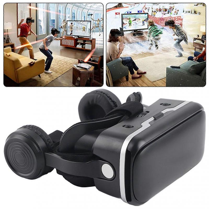 3D-VR-Brille mit eingebauten Kopfhörern, einstellbarem Fokus, 3D-Filme, Spielegerät für Mobiltelefone