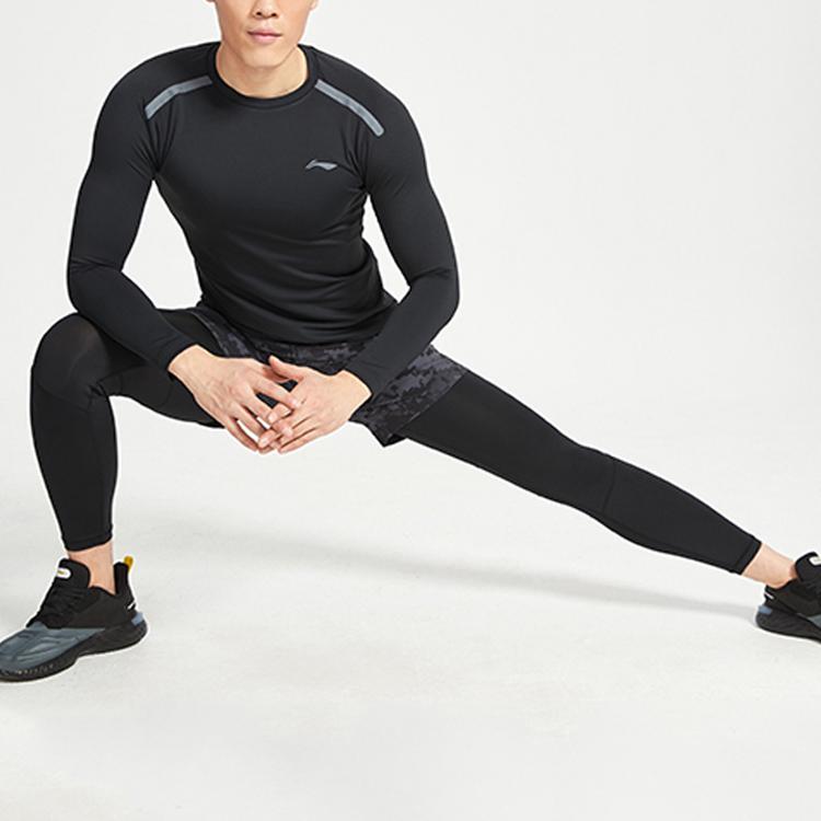 Li-Ning Training Series Tight-Fitting Long Sleeve Fitness Shirt Men Tops Standard-Black AUDQ015-1