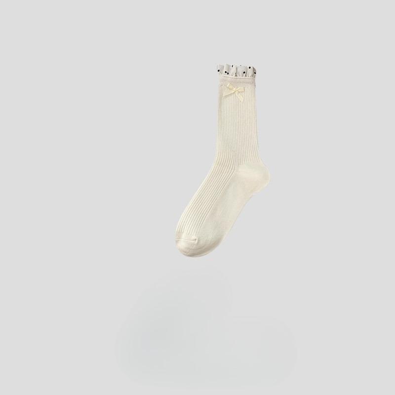 Polka Dot Lace Bow Tie Women's Mid-calf Socks Spring and Autumn Edition Ballet-style Girls' Long Calf Socks