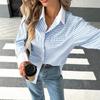 Women Spring Fall Button Down Stripes Shirt Casual Loose Collared Long Sleeve Oversized Blouse Shacket