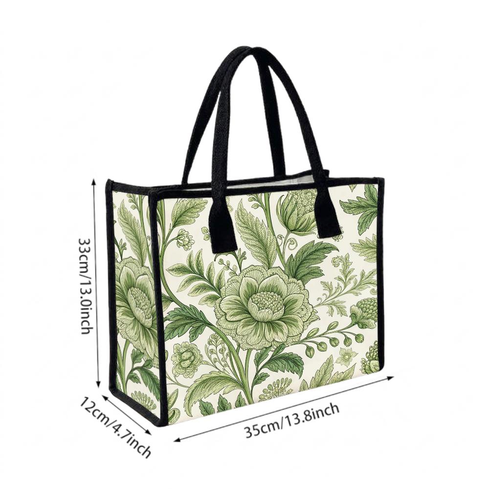 Vintage Green Floral Shoulder Bag Fashion Casual Daily Shopping Tote Bag for Women
