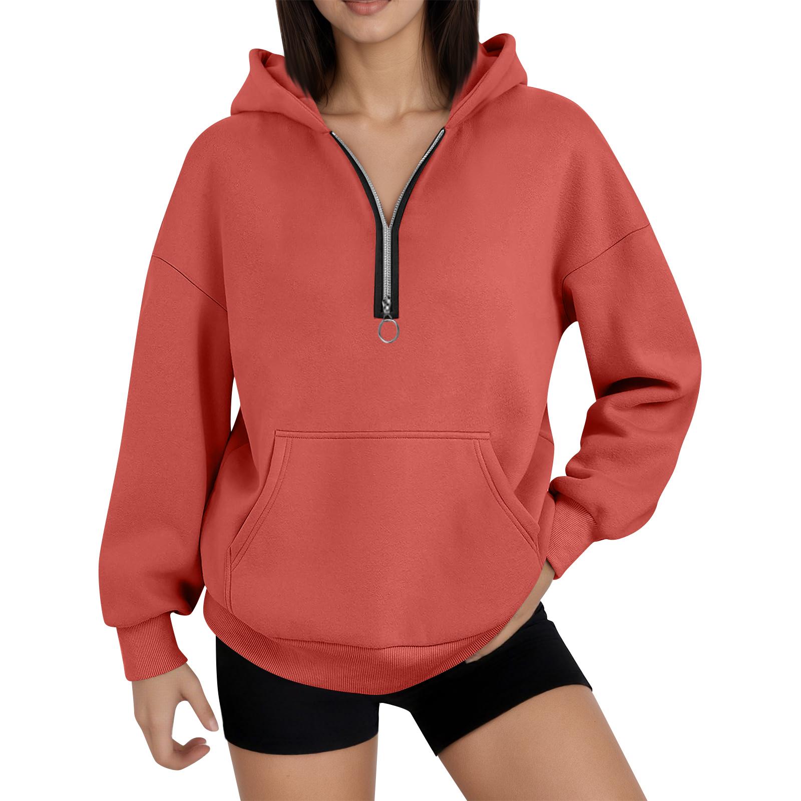 

Женская мода, женский легкий пуловер с длинными рукавами и карманами, толстовка с капюшоном в стиле консервативного стиля L оранжевый