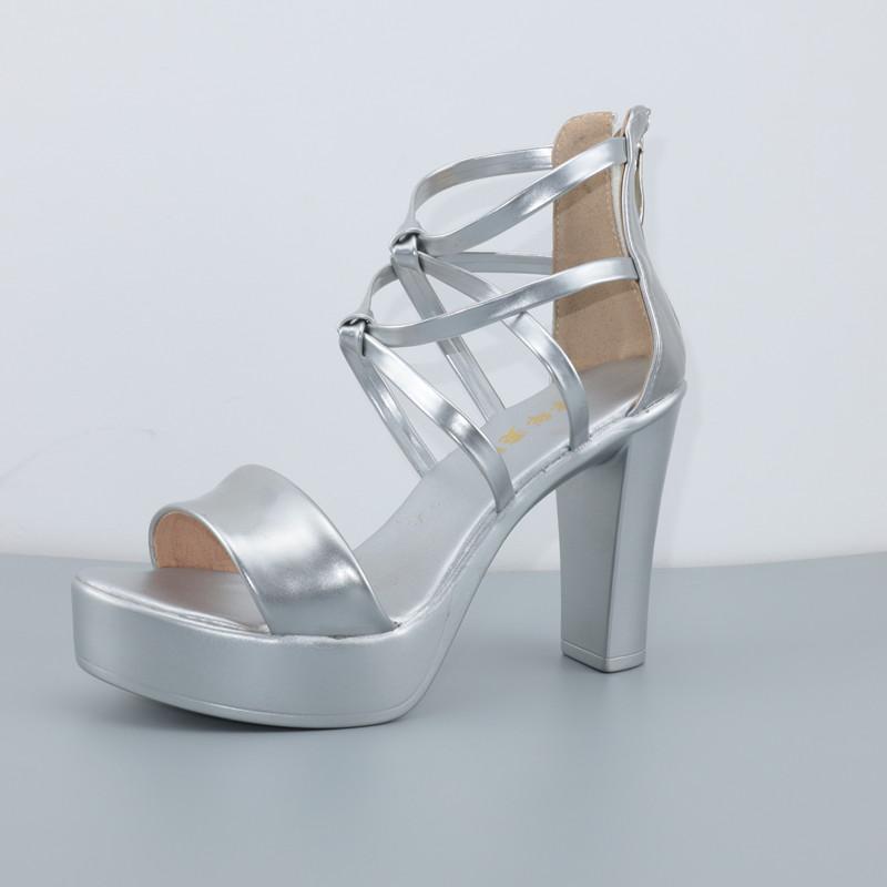 Big Size 32-43 Block Heel Platform Sandals Women Wedding Shoes Summer High Heels Gladiator Sandals Patent Leather Sandals