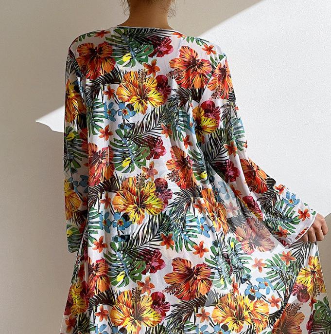 Women's Long-Sleeve Bikini Set with Cover-Up and High-Waisted Shorts