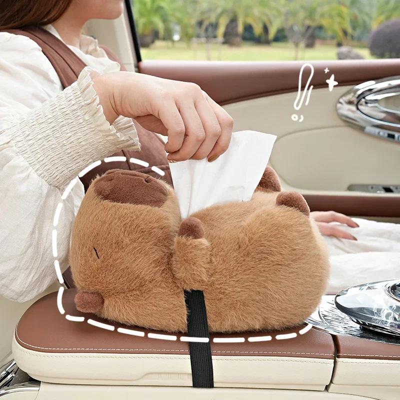 Car Tissue Boxes Creative Capybara Plush holder cover Car Backseat Hanging Tissue Bag Box Auto Toys car Interior Decoration