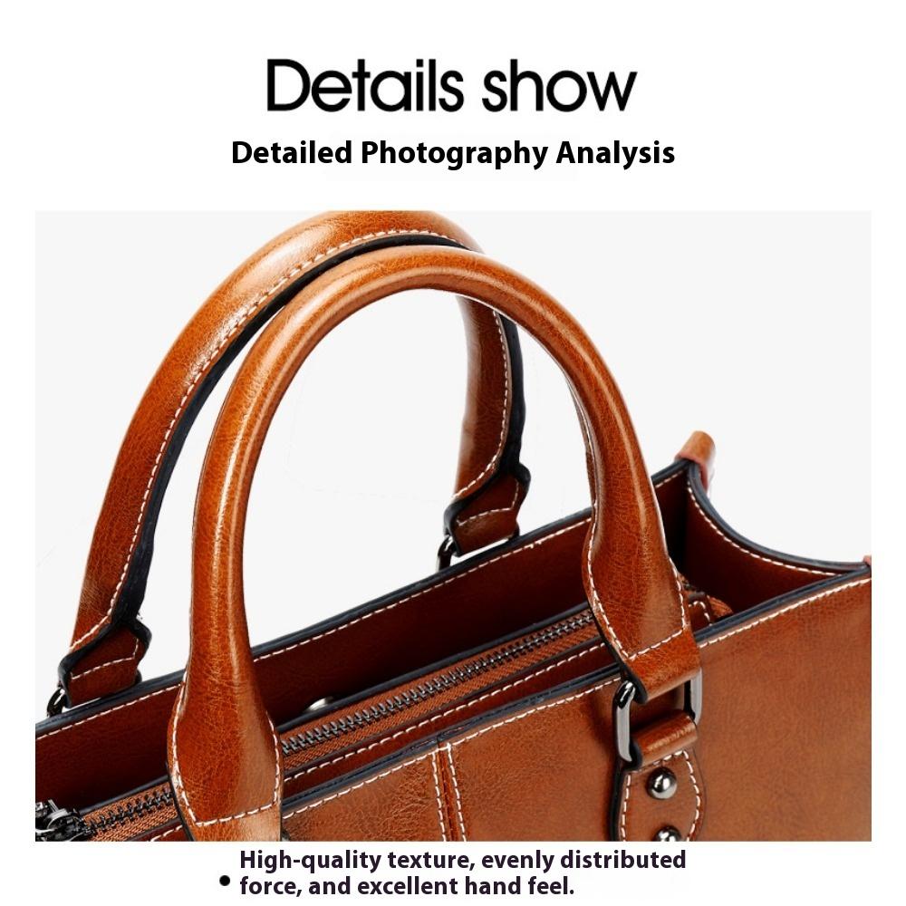 Bag Women's Oil Wax Splicing Genuine Leather Women's Bag European and American Style Cowhide Versatile Portable Shoulder Messenger Bag