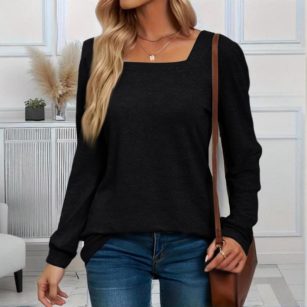 Women's Fashionable Casual Versatile Square Neck Long Sleeve Plus Size Top