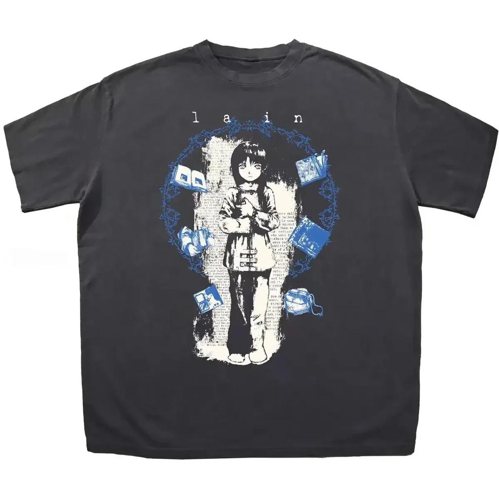 Serial Experiments Lain Retro Cyberpunk T-Shirt, Unisex Experimental Anime Streetwear Tee, 100% Cotton Casual Short Sleeve Top