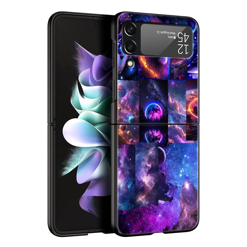 Universe Starry Sky Moon Hard PC Phone Case For Samsung Galaxy Z Flip 7 6 5 4 Black Cover For Galaxy Z Flip 3 Foldable Funda Bag