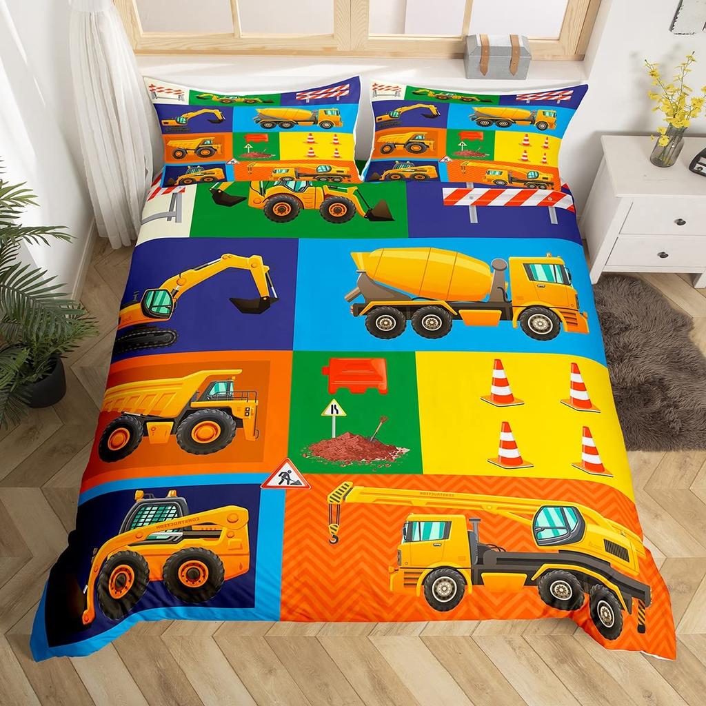 Construction Duvet Cover Set For Kids Teens Queen Lightweight Quilt Covers Under Construction Vehicles Truck Tractor Bedding Set