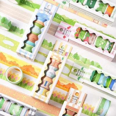 Set 4 Bucăți Bandă Washi Peisaj Bandă Adezivă Decorativă de Bază Papetărie Washitape Album Scrapbook Jurnal Consumabile Bandă de Mascare