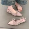Soft Leather Version~ French Retro Bow Hollow Sandals, One-pedal Pointed Temperament with Skirt Wedge Heel Bag Head Shoes