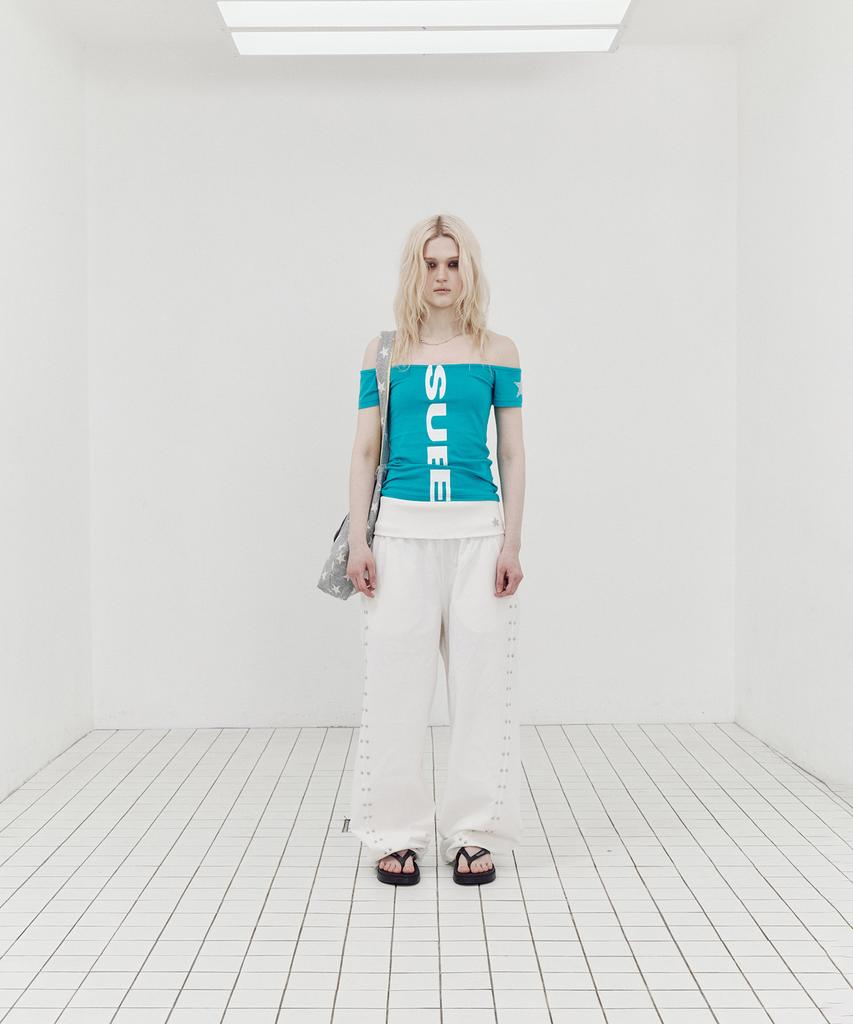 SETUP-EXE Folded Waist Stud Pants / White