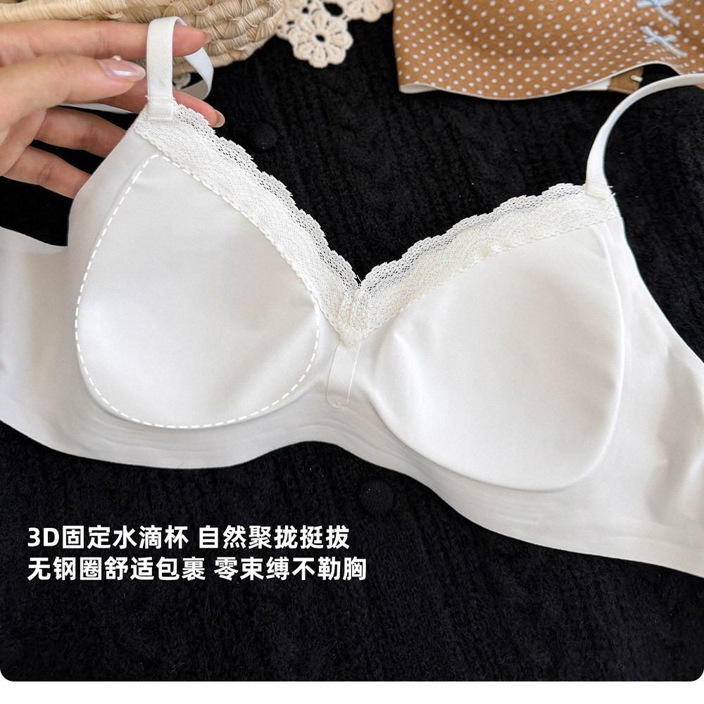 Traceless polka dot floral bra women's small breasts gather without steel ring jelly strip fixed cup comfortable and breathable beautiful back