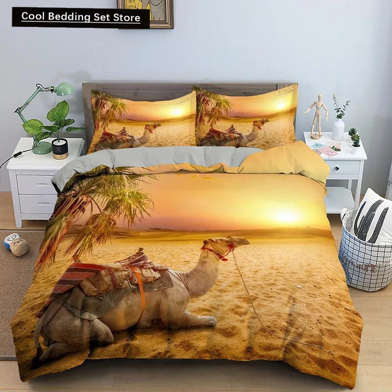 Comforter 3D Desert Camel King Queen Size Brown Animal Bedding Set Kids Teens Adults Cute Wildlife Soft Polyester