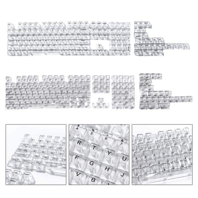 132Keys Transparent Keycaps 10mm Profile Keycap Set for Mechanical Keyboards with Color Lighting Side/Top Print