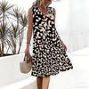 Plus Size V Neck Sleeveless Dress Ditsy Floral Watercolor Print For City Park Walk