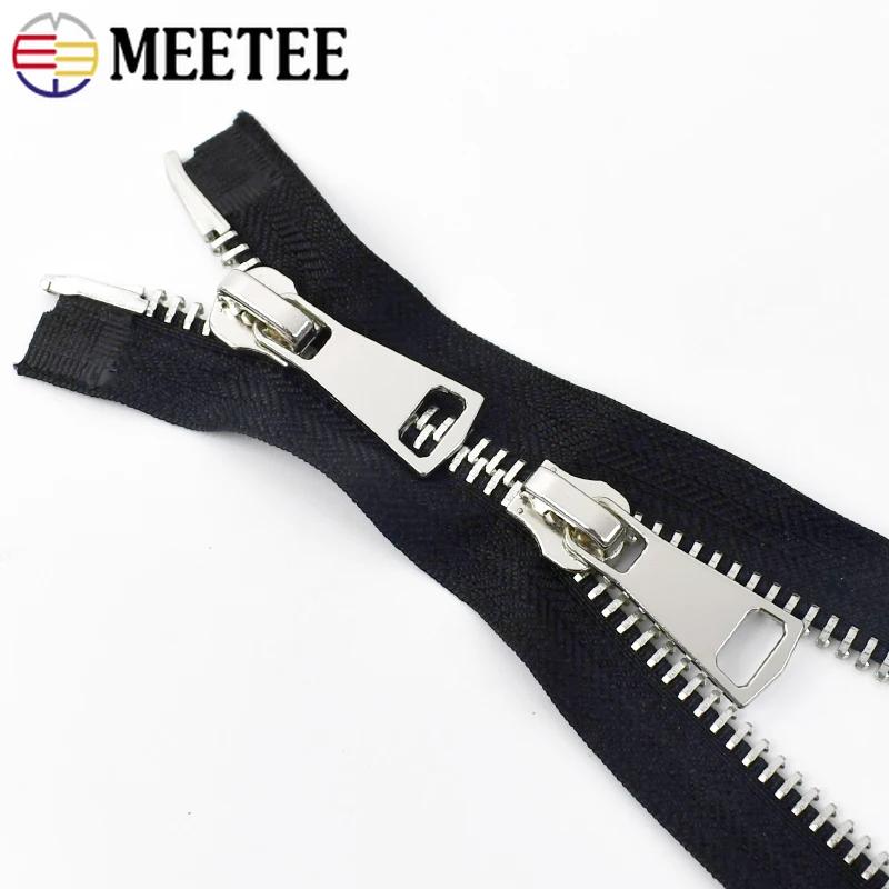 Meetee 8# Metal Zipper 70/80/100/120cm Double Sliders Open End Zippers for Sewing Bag Jacket Coat Zip Repair Kit DIY Accessories