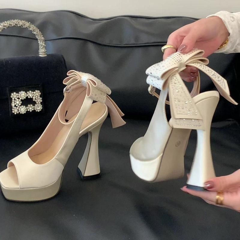 Eilyken Street Style Butterfly-kont Peep Toe Buckle Strap Women Pumps Sandals Elegant Slingback Square High Heels Shoes