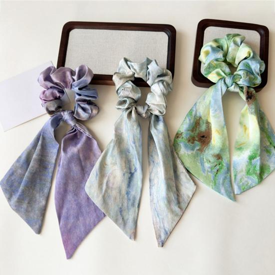 Hair Tie for Women, Silk-Like Fabric Soft Touch Hair Rope, Artistic Oil Painting Print Hair Band for Low Ponytail Versatile Hair Accessories
