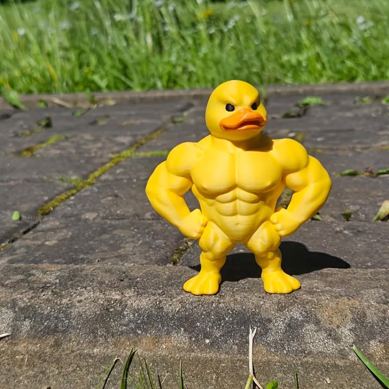 1pc Funny Muscle Yellow Duck Toy Funny Standing Duck Home Decoration Desktop Ornaments To Send Friends A Small Gift.