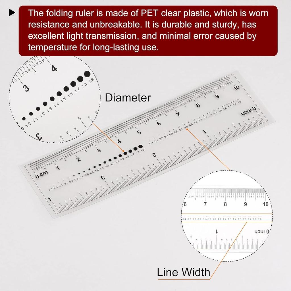 HARFINGTON Film Flexible Ruler 4 Inch 0.5mm Scale PET Plastic Folding Straight Ruler Calibration Soft Ruler Measuring Tool for Factory, Transparent