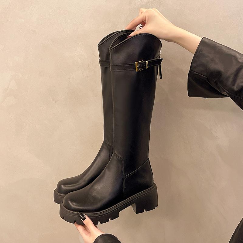 Fashion New Style Women Knee High Boots Fashion Knight Long Boots Square High Heels Autumn Winter Warm Short Plush Shoes Zapatos Mujer