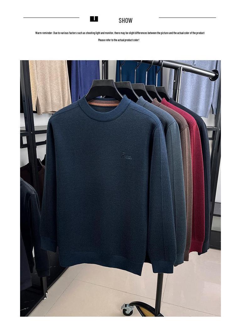 Men's Winter Thickened Velvet Knit Sweater - Warm, Versatile, Round Neck Base Layer for Casual Wear (Middle-aged & Elderly)
