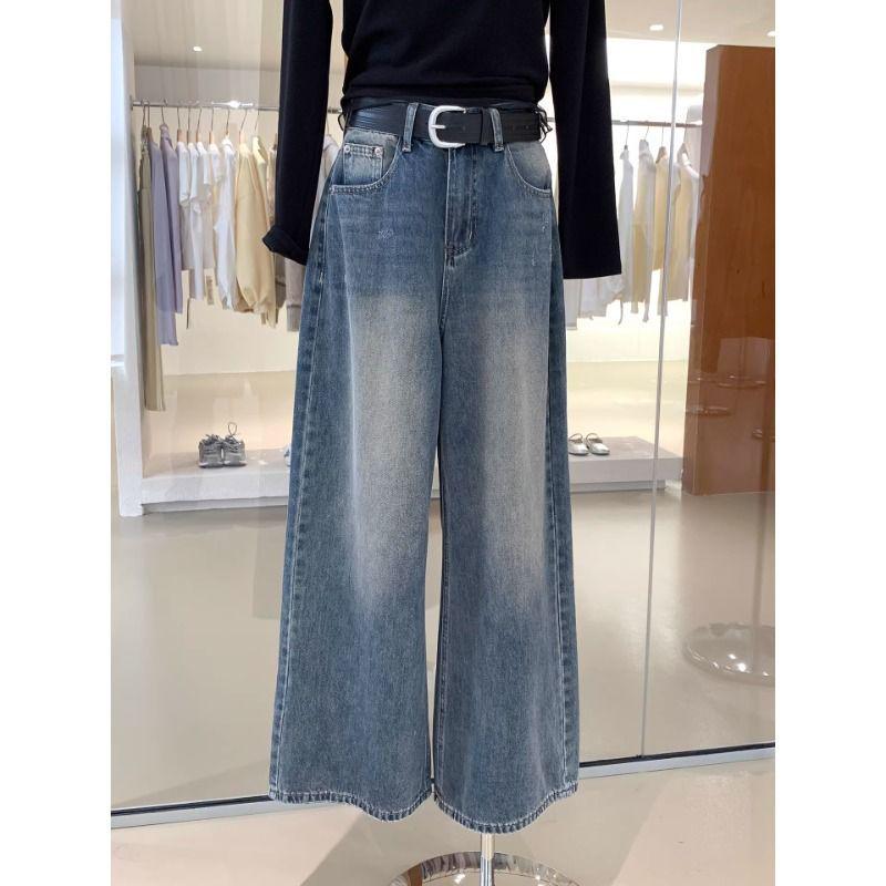 

Women s Relaxed Fit Wide-Leg Jeans - High-Waist, Floor-Length, Versatile, Casual Street Style 2XL