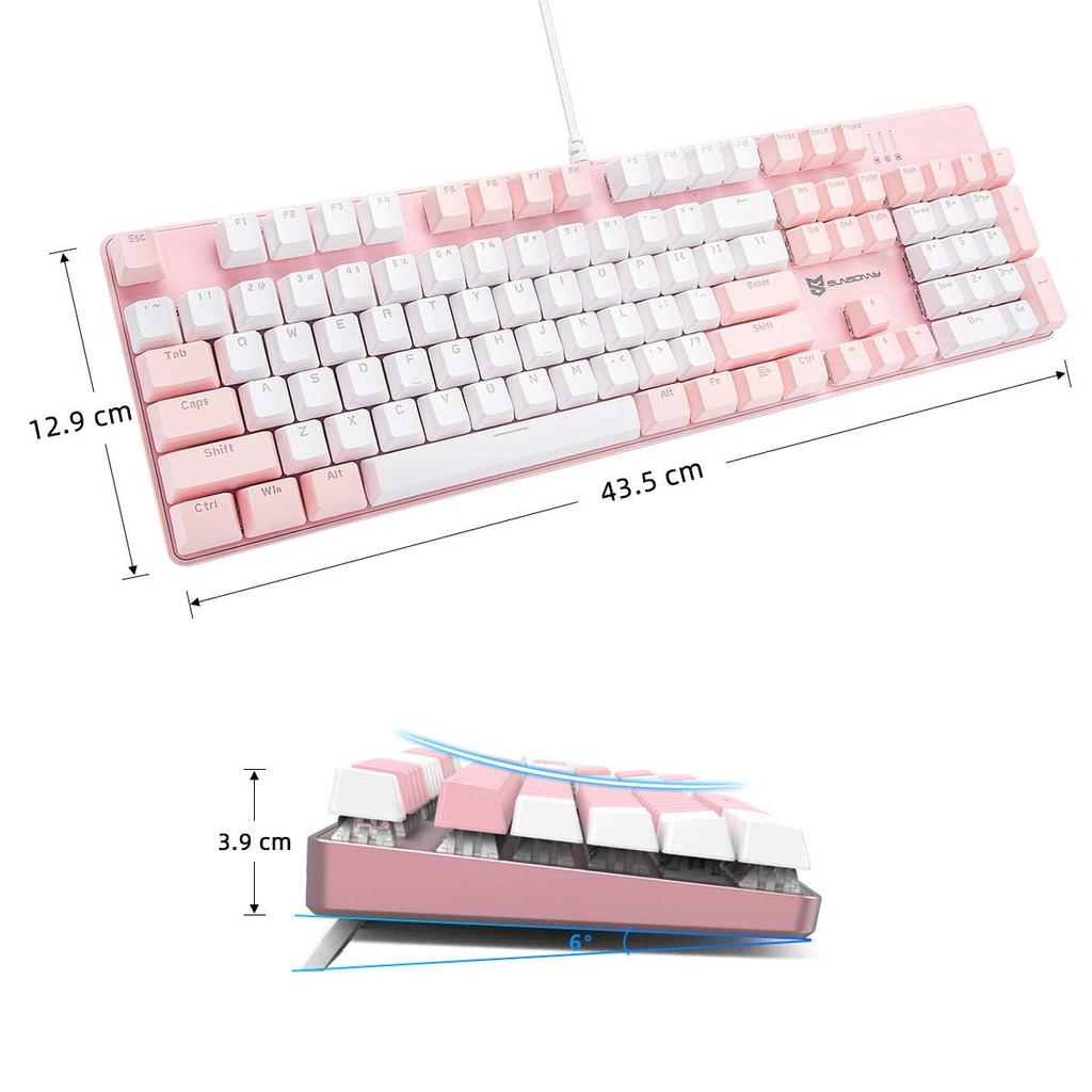 Merdia Mechanical Gaming 104 US USB Wired LED Backlight Switch Pink and Keyboard, Keyboards, Layout, Keyboard, (Brown - White)