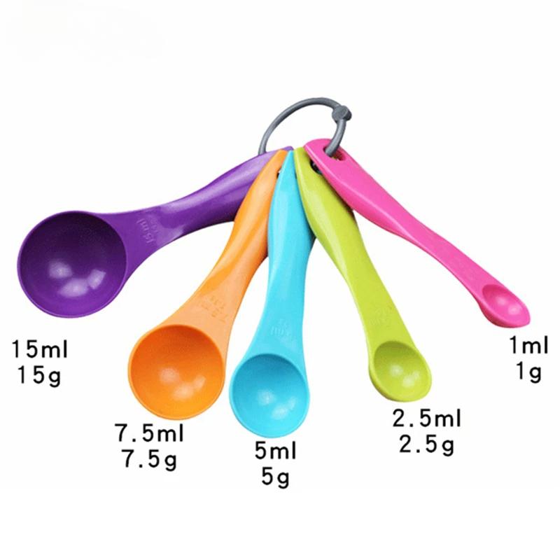 5pcs/Set Colorful Coffee Measuring Spoons Plastic (1/2.5/5/7.5/15ml) Spoon Super Useful Sugar Coffee Cake Baking SpoonAA