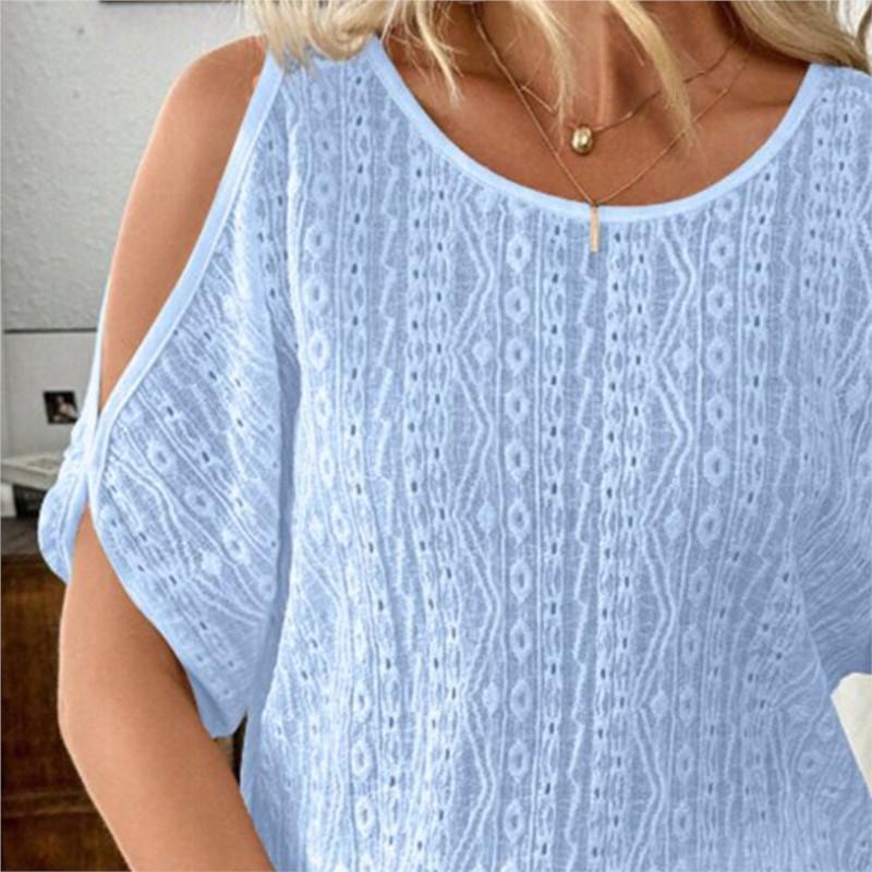 Simple Women's Fashion Blouses Spring Summer New Boho Off-shoulder Hollow Bat Short Sleeve T-shirt Top For Women Casual Shirts