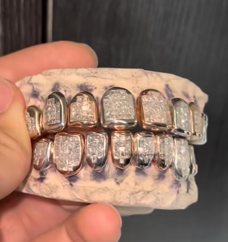 Top 6 Bottom 6 Hop Hop Iced Out VVS Invisible Setting Princess Cut Custom VVS Moissanite Diamond Grillz