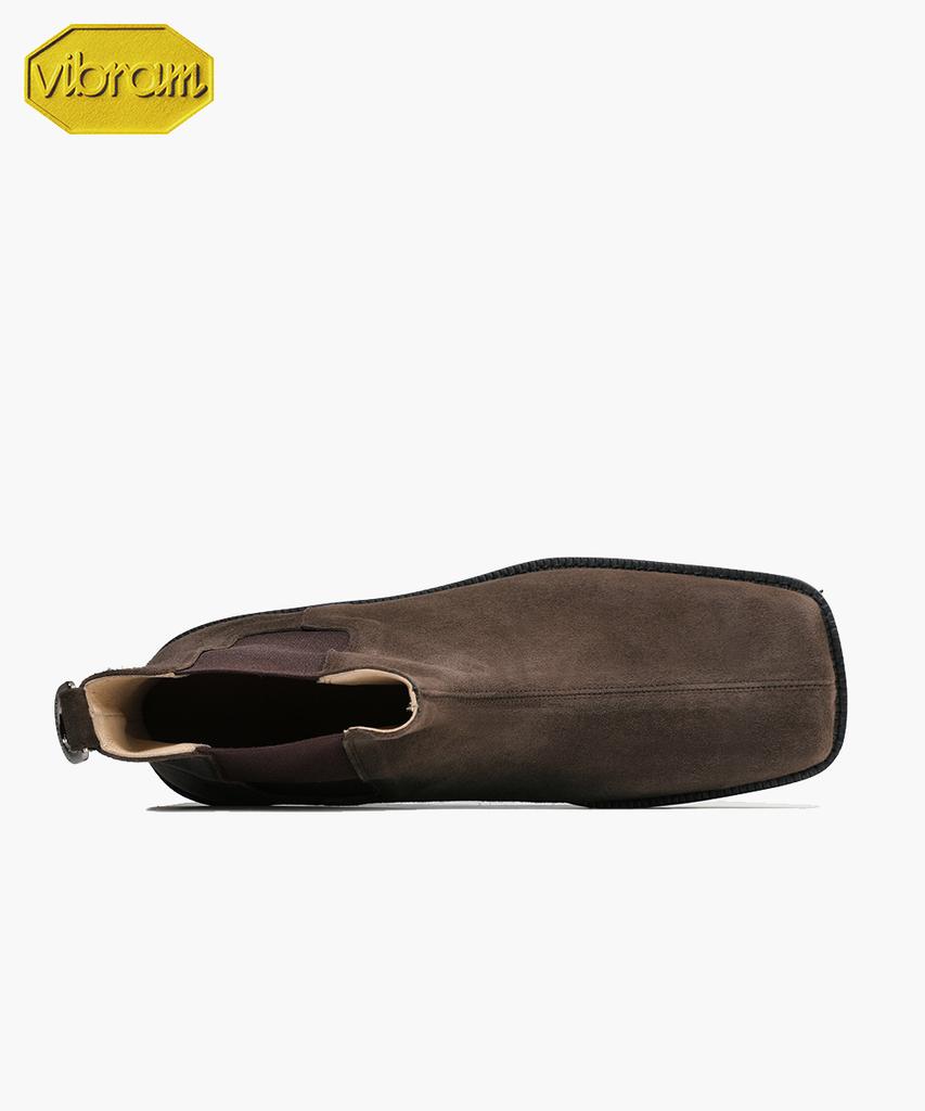 Firenze Atelier [Vibram] Center Cut Square Toe Suede Walker Sole Chelsea Boots 5706-Qs [Dark Brown]