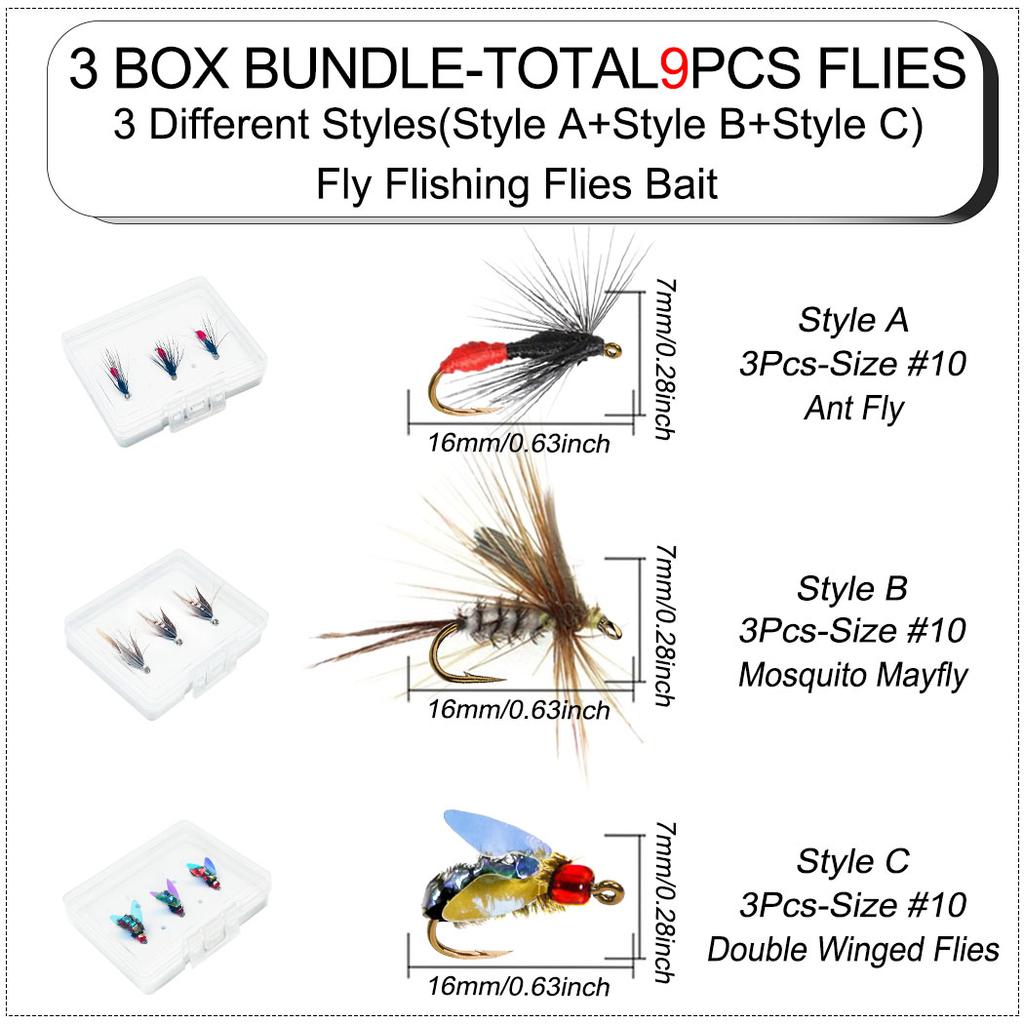 3Box Bundle(Total 9Pcs Flies)- Fly Fishing Flies Artificial Wet Flies Bait for Trout/Bass Artificial Nymphs Bait Fish Bait