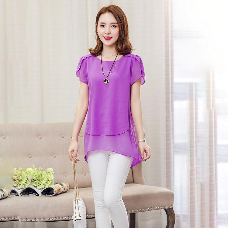 Large Size T-shirt Women's Clothing Loose Chiffon Shirt Short Sleeve Top Solid Casual Top Women Oversized T-shirt Summer Shirts and Blouses