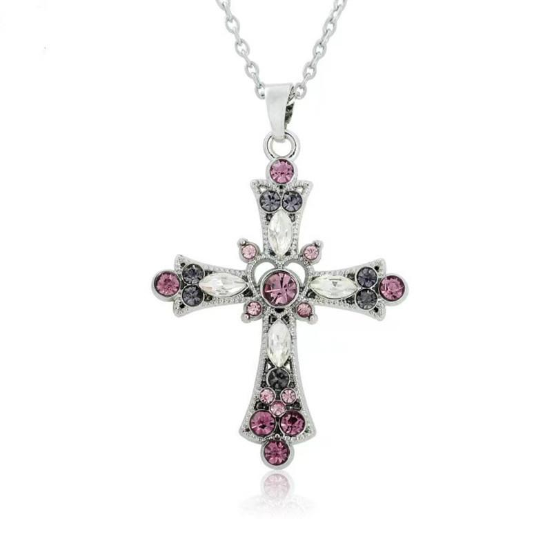 Colorful Bohemian Unique Cross Pendant Necklace For Trendy Jewelry Womens